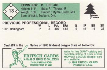 1983 Fritsch Wausau Timbers #13 Kevin Roy Back