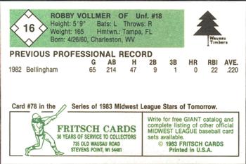 1983 Fritsch Wausau Timbers #16 Robby Vollmer Back