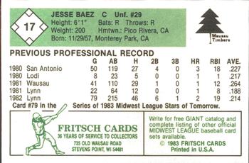 1983 Fritsch Wausau Timbers #17 Jesse Baez Back