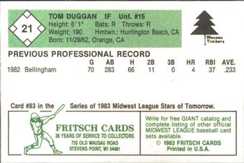 1983 Fritsch Wausau Timbers #21 Tom Duggan Back