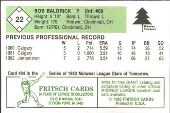 1983 Fritsch Wausau Timbers #22 Bob Baldrick Back