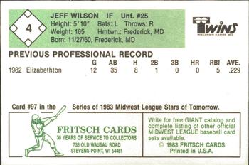 1983 Fritsch Wisconsin Rapids Twins #4 Jeff Wilson Back