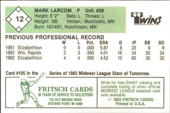1983 Fritsch Wisconsin Rapids Twins #12 Mark Larcom Back