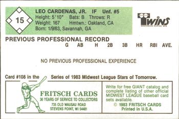 1983 Fritsch Wisconsin Rapids Twins #15 Leo Cardenas  Back