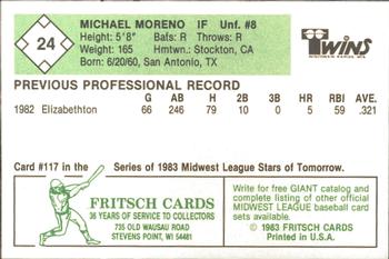 1983 Fritsch Wisconsin Rapids Twins #24 Michael Moreno Back