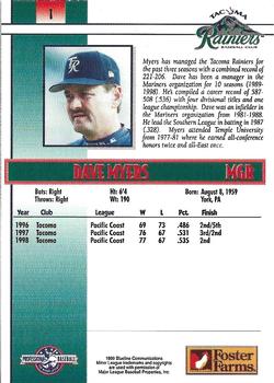 1999 Blueline Tacoma Rainiers #1 Dave Myers Back