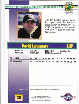 1999 Blueline Norwich Navigators #25 David Zancanaro Back