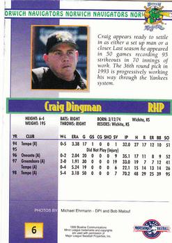 1999 Blueline Norwich Navigators #6 Craig Dingman Back