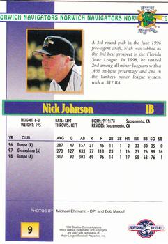 1999 Blueline Norwich Navigators #9 Nick Johnson Back