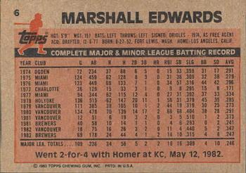 1983 Topps Gardner's Bakery Milwaukee Brewers #6 Marshall Edwards Back