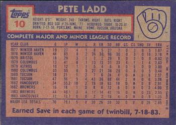 1984 Topps Gardner's Bakery Milwaukee Brewers #10 Pete Ladd Back