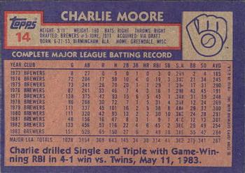 1984 Topps Gardner's Bakery Milwaukee Brewers #14 Charlie Moore Back