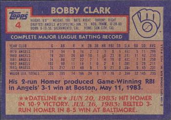 1984 Topps Gardner's Bakery Milwaukee Brewers #4 Bobby Clark Back