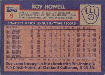 1984 Topps Gardner's Bakery Milwaukee Brewers #9 Roy Howell Back