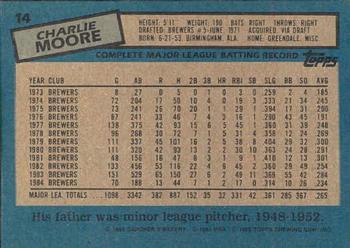 1985 Topps Gardner's Bakery Milwaukee Brewers #14 Charlie Moore Back