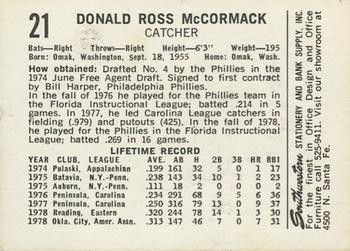 1979 Oklahoma City 89ers #21 Don McCormack Back