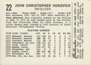 1979 Oklahoma City 89ers #22 John Vukovich Back