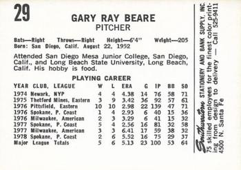 1979 Oklahoma City 89ers #29 Gary Beare Back