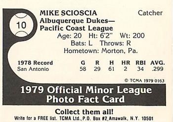1979 TCMA Albuquerque Dukes #10 Mike Scioscia Back