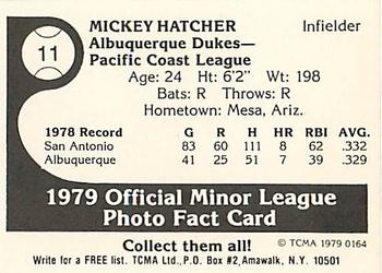 1979 TCMA Albuquerque Dukes #11 Mickey Hatcher Back