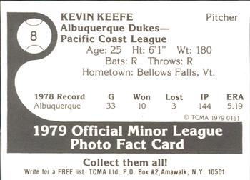 1979 TCMA Albuquerque Dukes #8 Kevin Keefe Back