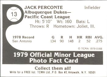 1979 TCMA Albuquerque Dukes #13 Jack Perconte Back