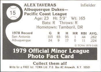 1979 TCMA Albuquerque Dukes #15 Alex Taveras Back
