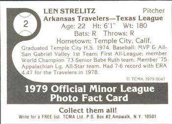1979 TCMA Arkansas Travelers #2 Len Strelitz Back