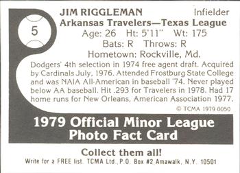 1979 TCMA Arkansas Travelers #5 Jim Riggleman Back