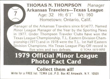 1979 TCMA Arkansas Travelers #7 Thomas N. Thompson Back