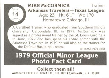 1979 TCMA Arkansas Travelers #14 Mike McCormick Back