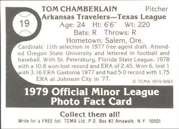 1979 TCMA Arkansas Travelers #19a Tom Chamberlain Back