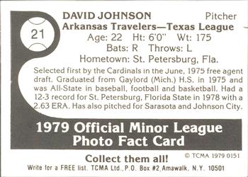 1979 TCMA Arkansas Travelers #21 David Johnson Back