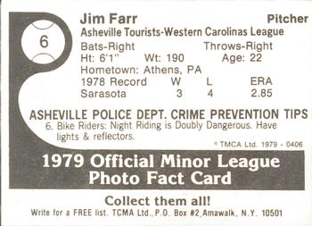 1979 TCMA Asheville Tourists #6 Jim Farr Back