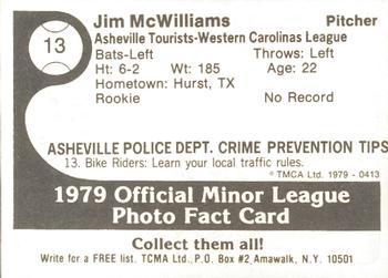 1979 TCMA Asheville Tourists #13 Jim McWilliams Back