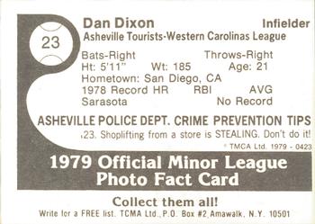 1979 TCMA Asheville Tourists #23 Dan Dixon Back