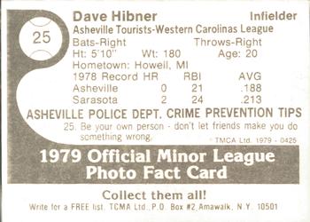 1979 TCMA Asheville Tourists #25 Dave Hibner Back