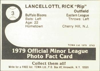 1979 TCMA Buffalo Bisons #3 Rick Lancellotti Back