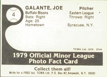 1979 TCMA Buffalo Bisons #4 Joe Galante Back