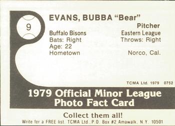 1979 TCMA Buffalo Bisons #9 Bubba Evans Back