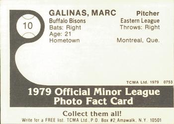 1979 TCMA Buffalo Bisons #10 Marc Gelinas Back