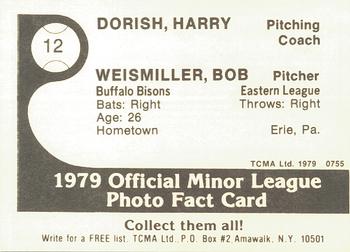1979 TCMA Buffalo Bisons #12 Harry Dorish / Bob Weismiller Back