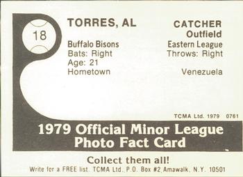 1979 TCMA Buffalo Bisons #18 Al Torres Back
