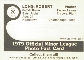 1979 TCMA Buffalo Bisons #20 Robert Long Back