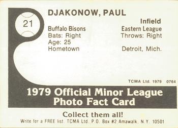 1979 TCMA Buffalo Bisons #21 Paul Djakonow Back