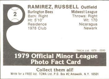 1979 TCMA Burlington Bees #2 Russell Ramirez Back