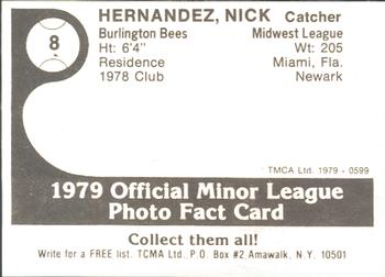 1979 TCMA Burlington Bees #8 Nick Hernandez Back