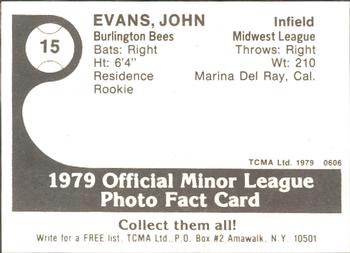 1979 TCMA Burlington Bees #15 Johnny Evans Back