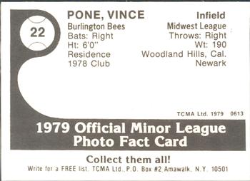 1979 TCMA Burlington Bees #22 Vince Pone Back