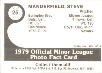 1979 TCMA Burlington Bees #25 Steve Manderfield Back